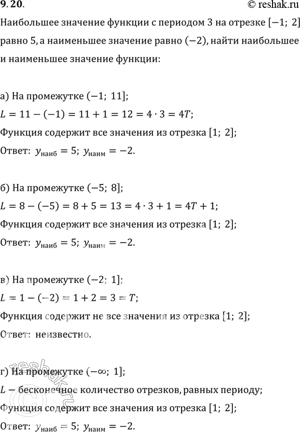 Изображение Наибольшее значение периодической функции с периодом 3 на отрезке [-1; 2] равно 5, а наименьшее значение равно -2. Найдите, если это возможно:а) наибольшее и...