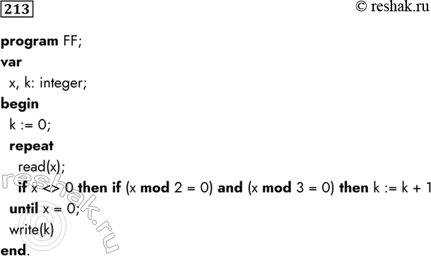 Изображение 213. Напишите программу, которая в последовательности целых чисел определяет количество чётных чисел, кратных 3. Программа получает на вход целые числа. Количество...